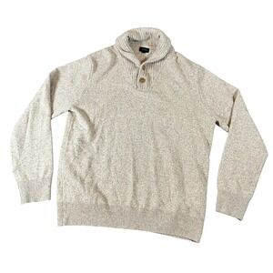 J Crew Shawl Collar Sweater Mens Large Merino Wool Blend Beige Two Button